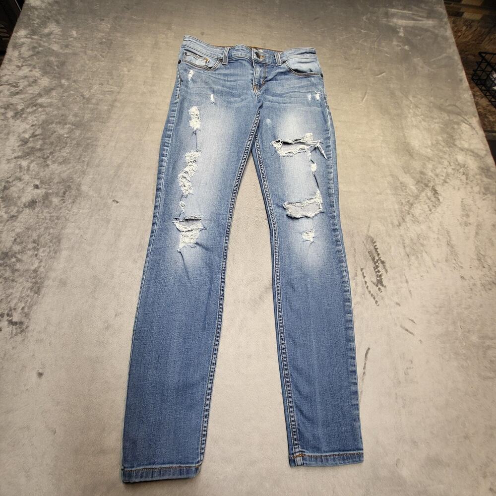 GUESS‎ Jeans Womens 28 Blue Skinny Distressed Extra-Slim Low Rise Light Wash